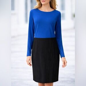 Ralph Lauren Dress 18W 18 W Black Ivory Stretch Long Sleeve Sheath Washable